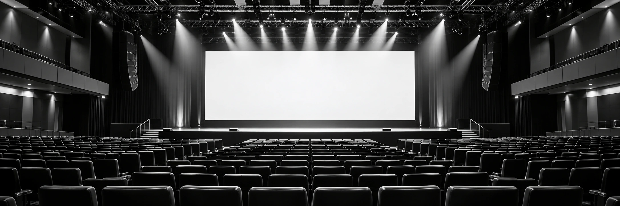 Auditorio con filas de asientos y escenario iluminado